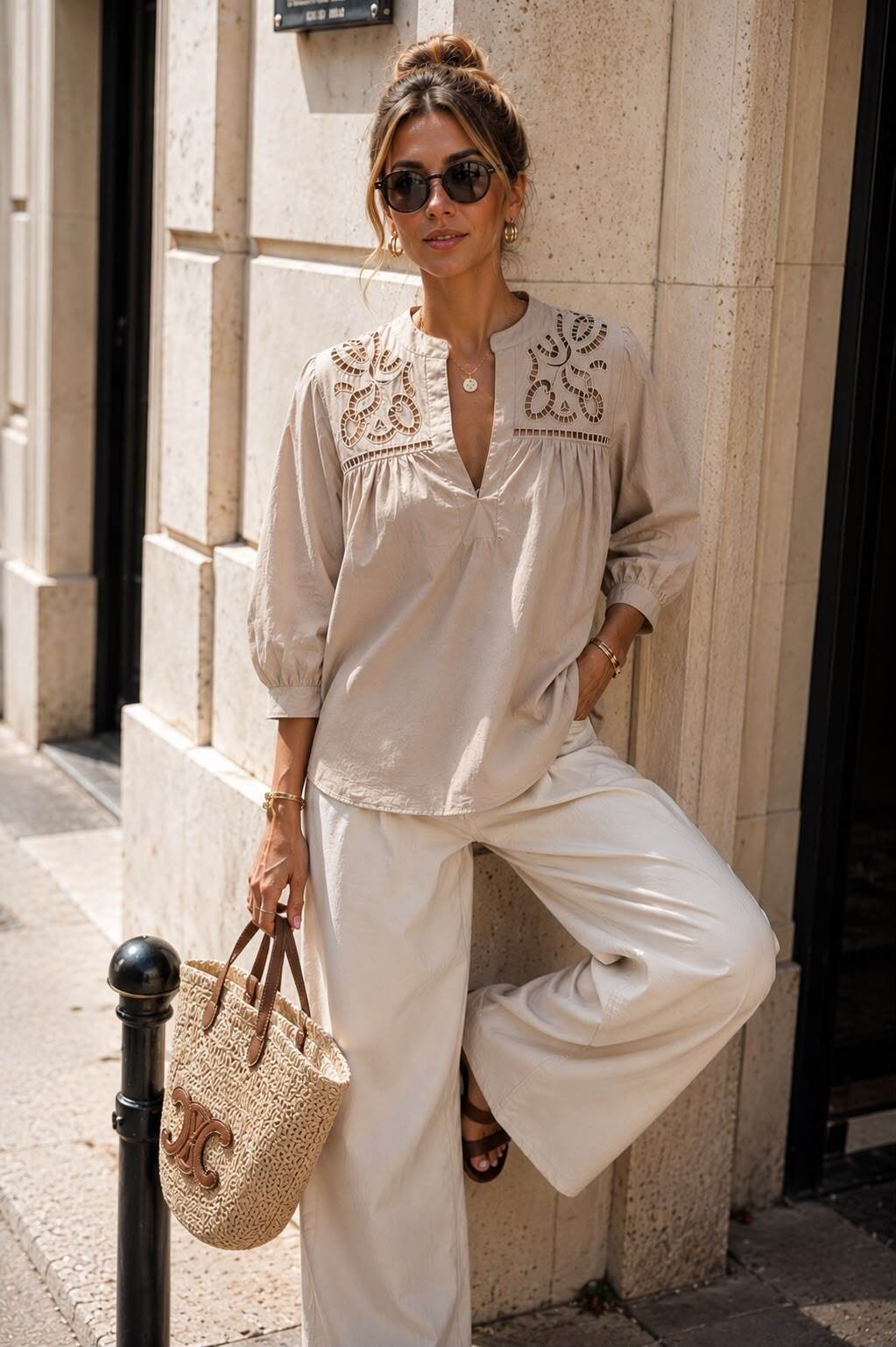 Blouse bohème brodée femme en 100% coton