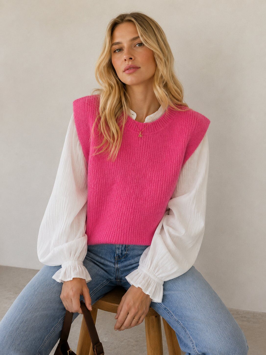 Pull baby alpaga sans manches femme en 40% acrylique, 30% baby alpaga, 30% polyamide