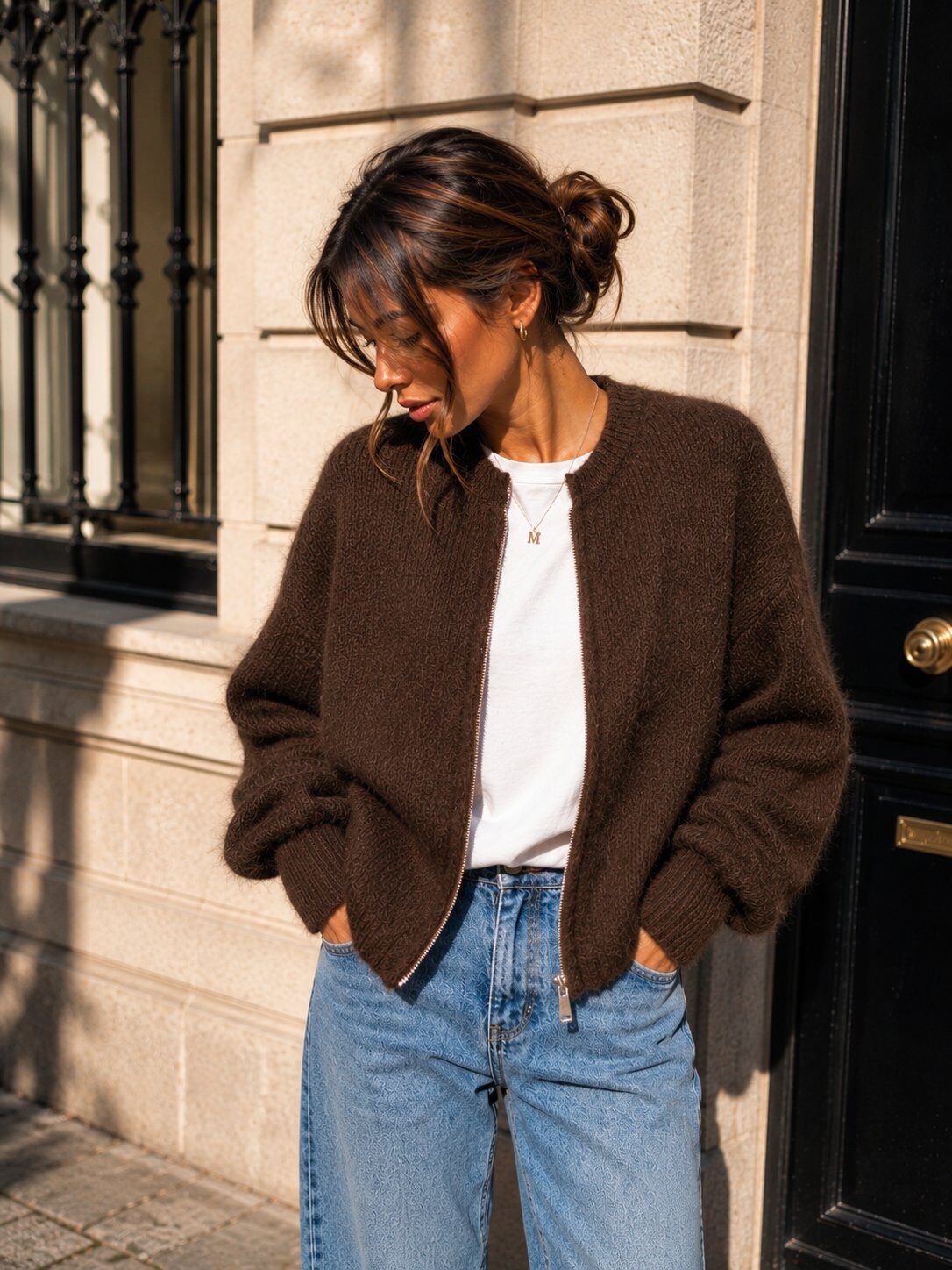 Gilet mohair zippé femme en 40% kid mohair, 30% acrylique, 20% polyamide, 10% laine