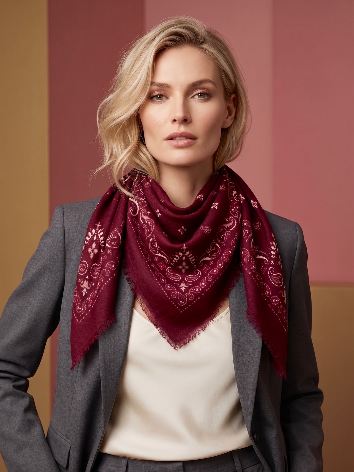 Foulard carré 70x70 femme en 80% viscose, 20% laine