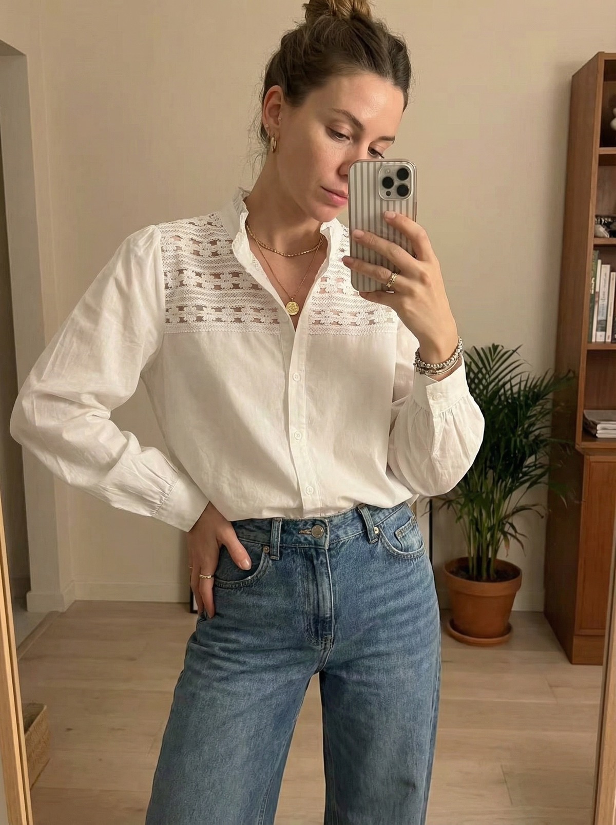 Blouse en coton col froufrou femme en 100% coton